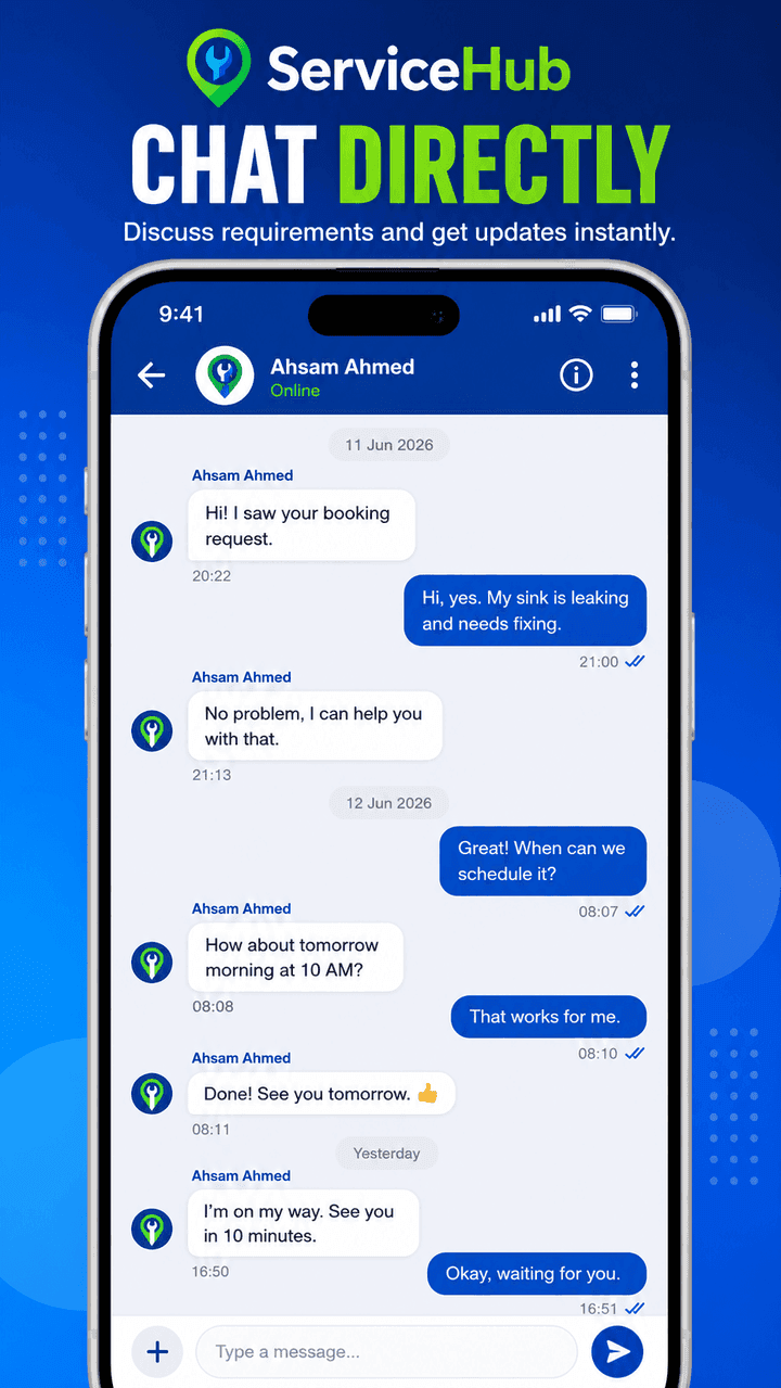 ServiceHub app — Chat screen