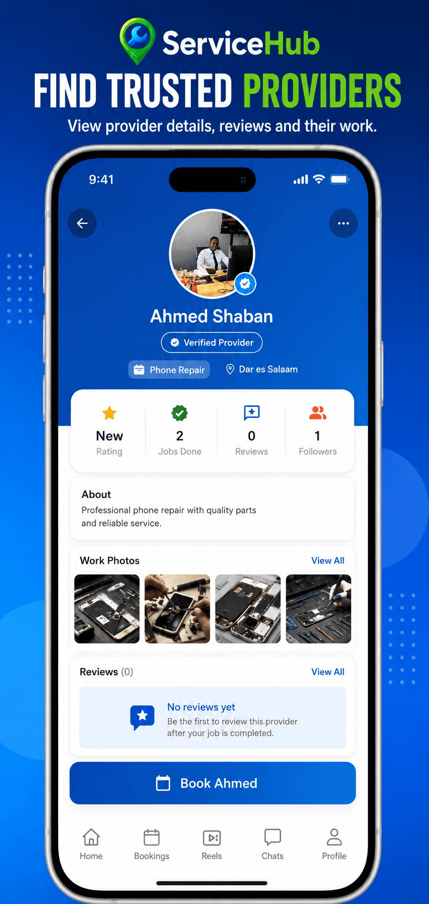 ServiceHub app — Provider Profile screen